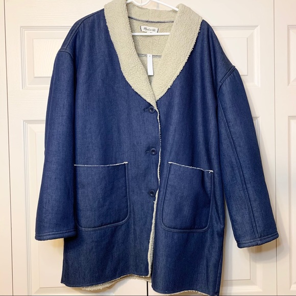 Madewell Sherpa denim cocoon coat - Picture 5 of 12